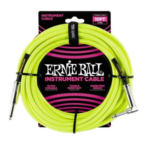 Ernie Ball Straight / Right Angle Instrument Cable - 10 foot Neon Yellow