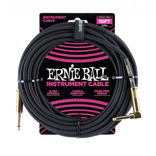 Ernie Ball Straight / Right Angle Instrument Cable - 10 foot Black Gold Tip