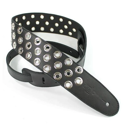 DSL EB25-15-1 Black Leather Metal Eyelets Guitar Strap