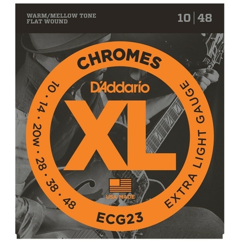 D'Addario ECG23 Chromes Flat Wound Extra Light Electric Guitar Strings (10-48)