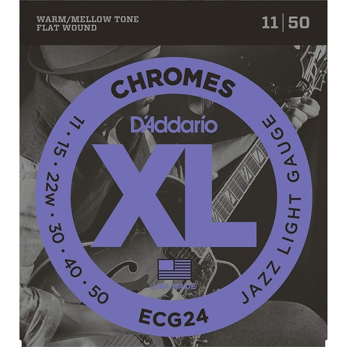D'Addario ECG24 Chromes Flat Wound Jazz Light Electric Guitar Strings 11 - 50