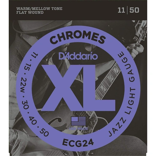 D'Addario ECG24 Chromes Flat Wound Jazz Light Electric Guitar Strings 11 - 50