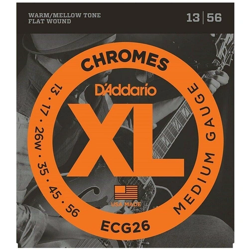 D'Addario ECG26 Chromes Flat Wound Medium Electric Guitar Strings 13 - 56
