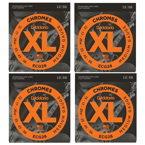 D'Addario ECG26 Chromes Flat Wound Medium Electric Guitar Strings 13 - 56 - 4 Sets