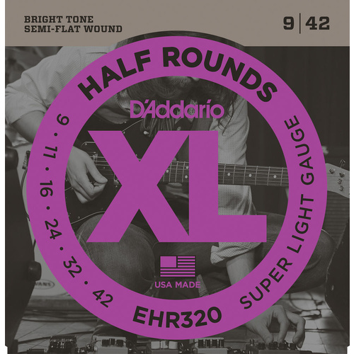 D'Addario EHR320 Half Round Electric Guitar Strings, Super Light, 9-42