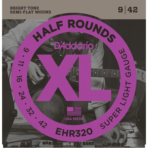 D'Addario EHR320 Half Round Electric Guitar Strings, Super Light, 9-42