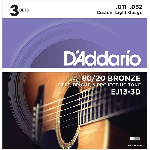 D'Addario EJ13- 3 sets  80/20 Bronze  Acoustic Guitar Strings 11 - 52
