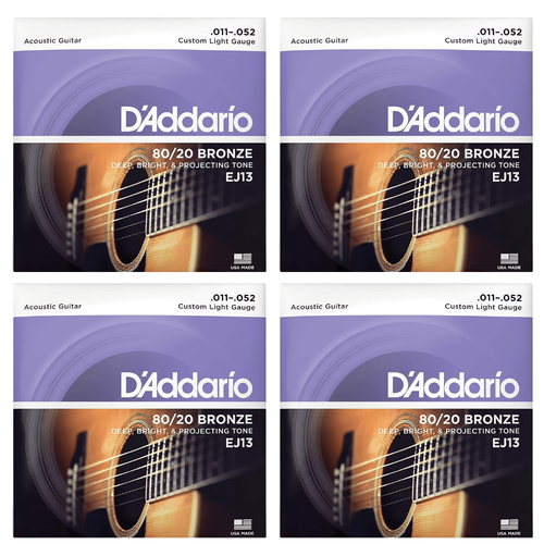 D'Addario EJ13 80/20 Bronze Custom Light  Acoustic Guitar Strings 4 Sets
