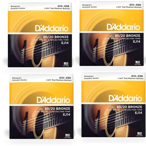 D'addario  4 SETS EJ14 80/20 Bluegrass Gauge Acoustic Guitar Strings 12 - 56