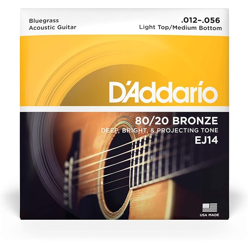 D'addario EJ14 80/20 Bluegrass Gauge Acoustic Guitar Strings 12 - 56