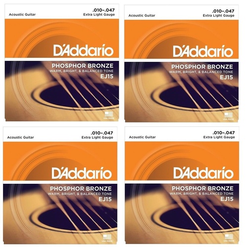 D'Addario EJ15 Phosphor Bronze Extra Light Acoustic Strings  - 4 Sets