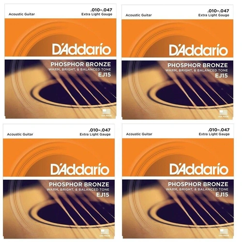 D'Addario EJ15 Phosphor Bronze Extra Light Acoustic Strings  - 4 Sets