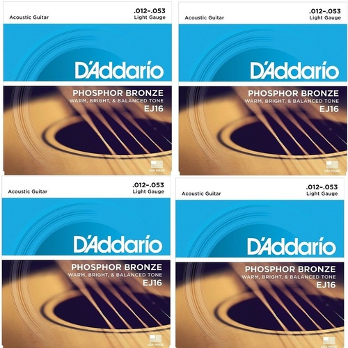 D'Addario EJ16 4 SETS  Phosphor Bronze  Light Acoustic Strings   12 - 53