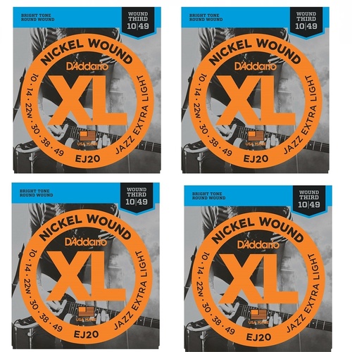 D'Addario EJ20 4 SETS XL Nickel Jazz Light  Electric Guitar Strings 10 - 49