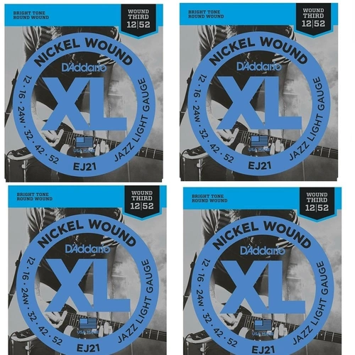 D'Addario EJ21 4 SETS Nickel Wound Electric Guitar Strings, Jazz Light, 12 - 52