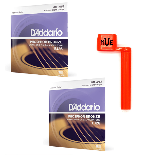 D'Addario EJ26 Twin Pack — 2 Sets + Free Orange Peg Winder