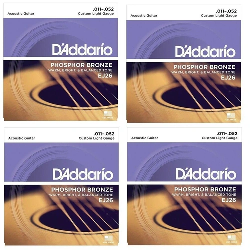 D'addario EJ26  Phosphor Bronze Custom  Acoustic Guitar Strings 11 - 52 - 4 SETS