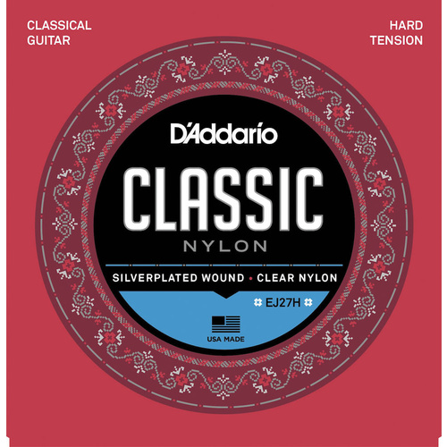 D'Addario EJ27H Student Nylon Classical Guitar Strings, Hard Tension