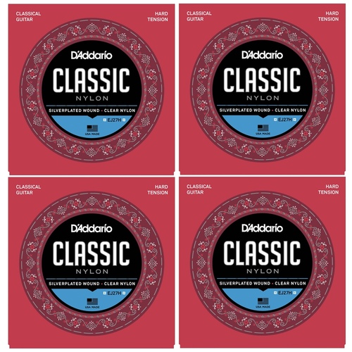 D'Addario EJ27H 4 Sets Student Nylon Classical Guitar Strings, Hard Tension