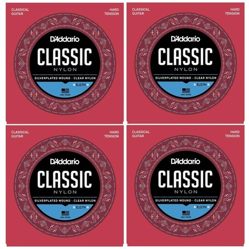 D'Addario EJ27H 4 Sets Student Nylon Classical Guitar Strings, Hard Tension