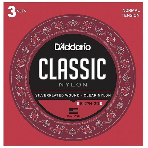 3 sets D'Addario EJ27N  Nylon Classical Guitar Strings, Normal Tension EJ27N-3D