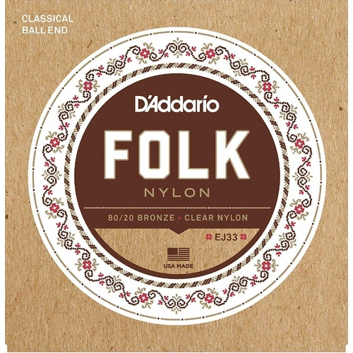 D'Addario EJ33 Folk Nylon Guitar Strings, Ball End, 80/20 Bronze