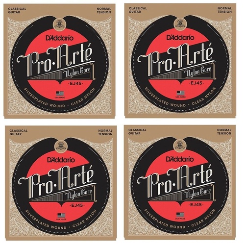 D'Addario EJ45 4 SETS Pro-Arte Nylon Classical Guitar Strings, Normal Tension