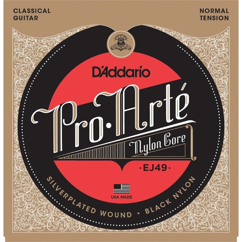 D'Addario EJ49 Pro-Arte Black Nylon Classical Guitar Strings Normal Tension