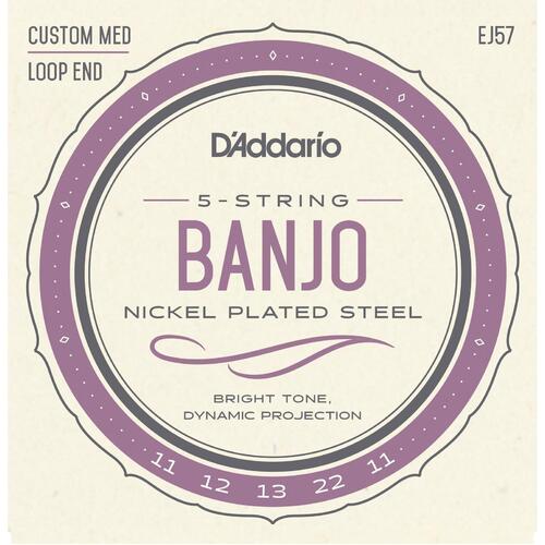 D'Addario EJ57 Nickel 5-String Banjo Strings, Custom Medium, 11 - 22