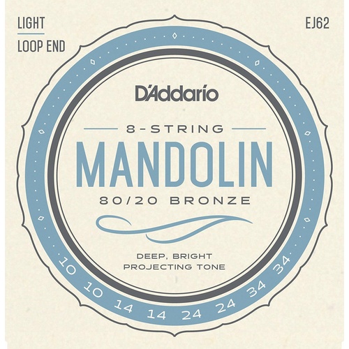 D'Addario EJ62 80/20 Bronze Mandolin Strings, Light 10 - 34  Set