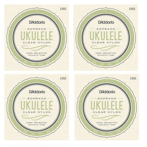 D'Addario EJ65S Clear Nylon Soprano Ukulele Strings - 4 Sets