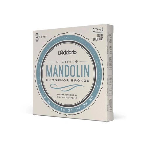 D'Addario EJ73 Mandolin Strings, Phosphor Bronze, Light, 10-38, 3 Sets