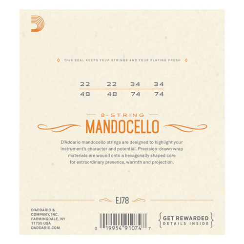 D'Addario J78 Phosphor Bronze Mandocello Strings, 22-74