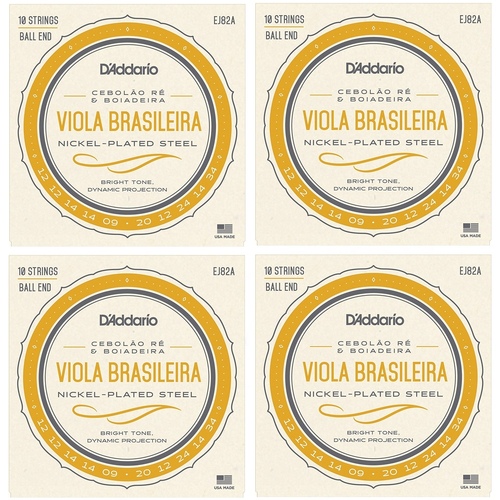 4 Sets D'Addario EJ82A Viola Brasileira Set, Cebolao Re and Boiadeira 10-String Set