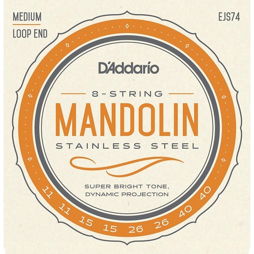 D'Addario EJS74 Mandolin Strings, Set Stainless Steel, 11-40 Loop Ends
