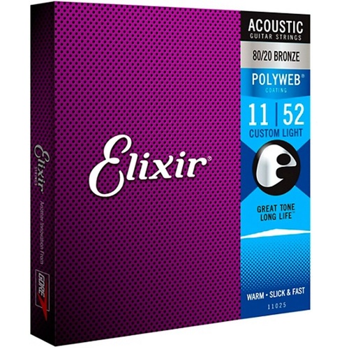 Elixir 11025 80/20 Acoustic Guitar Strings  POLYWEB Coating, Custom Light 11-52