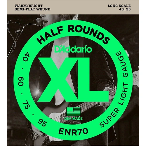 D'Addario ENR70 Half Round Semi Flat Bass Guitar Strings, Super Light 40 - 95