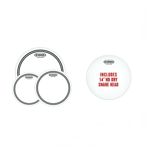 Evans EC2S Clear Rock Pack (10", 12", 16") with 14" HD Dry Snare Batter