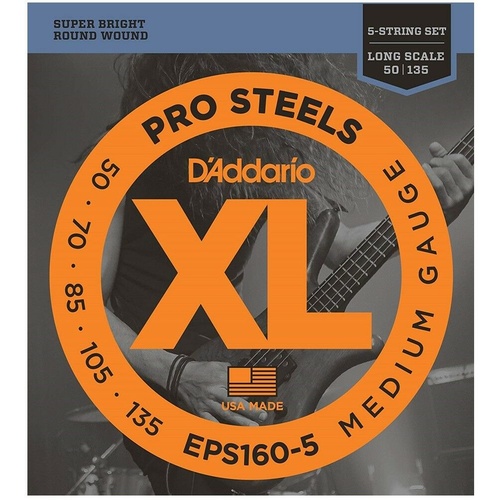 D'Addario EPS160-5 ProSteels Long Scale 5-String Bass Strings Medium  50 - 135