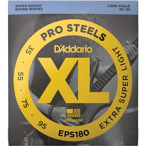 D'Addario EPS180 ProSteels Bass Guitar Strings Extra Super Light 35-95 Long Scal
