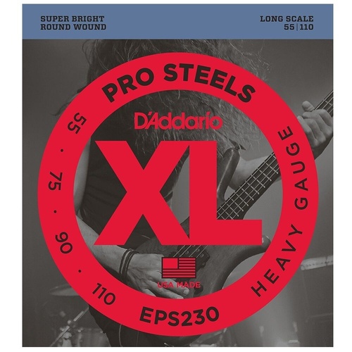 D'Addario EPS230 ProSteels Bass Guitar Strings, Heavy, 55-110, Long Scale