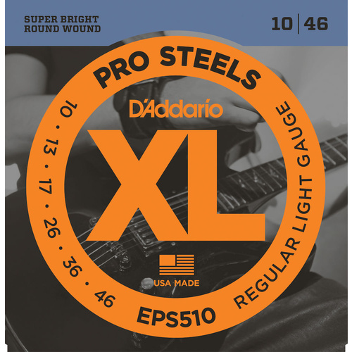 D'Addario EPS510 ProSteels Electric Guitar Strings, Regular Light, 10-46