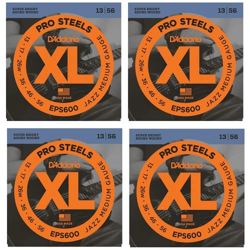 D'Addario  4 SETS EPS600 ProSteels Electric Guitar Strings, Jazz Medium, 13 - 56