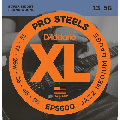 D'Addario EPS600 ProSteels Electric Guitar Strings, Jazz Medium, 13 - 56