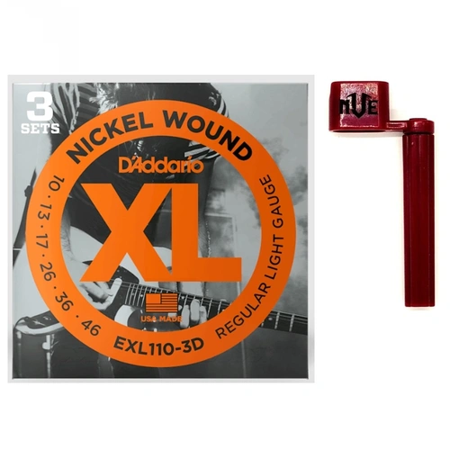D'Addario 3 sets Nickel Wound Electric Guitar Strings, 10-46 with NVE Peg winder