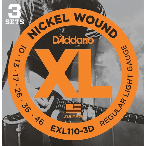 D'Addario EXL110 3 sets Nickel Wound Electric Guitar Strings, Regular Light, 10-46, 3 Sets