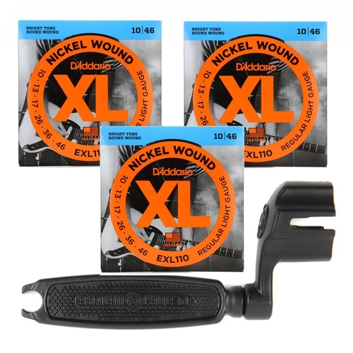 EXL110 Light Electric Guitar Strings 3-Pack with Guitar Peg Winder