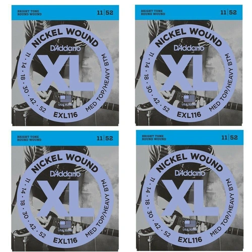 4 pack D'Addario EXL116 XL Electric Guitar Strings MedTop/Heavy Bottom 11 - 52