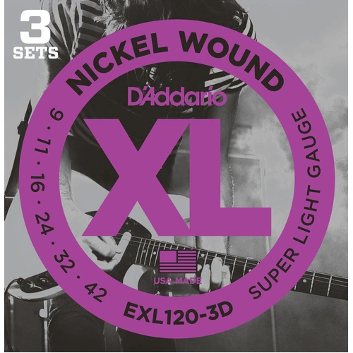 D'Addario EXL120-3D Nickel Wound Electric Guitar Strings,  9 -42 - 3 Sets