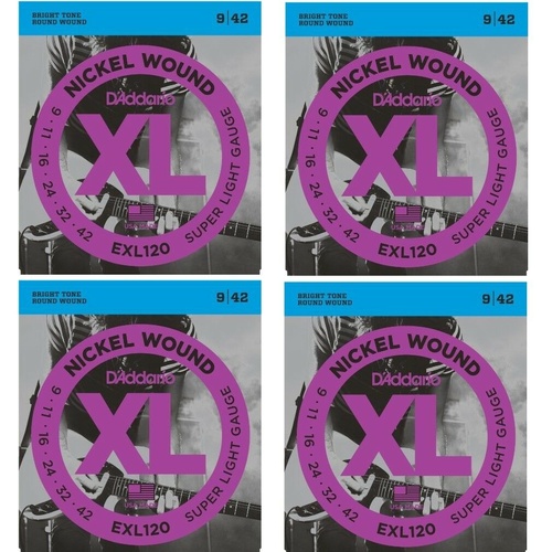 D'Addario 4 SETS EXL120  Super Light Electric Guitar Strings 9 - 42  